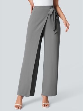 Halara Flex™ High Waisted Tie Side Wide Leg Work Pants Gray NWT size Small